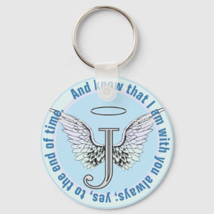 Llavero Letra J Monograma inicial con Angel Wings & Halo