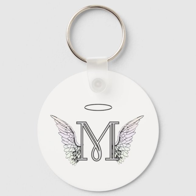 Llavero Letra M Monograma inicial con Angel Wings & Halo (Anverso)