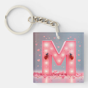Llavero Letra M Rosa Para Accesorio Personalizado Diario
