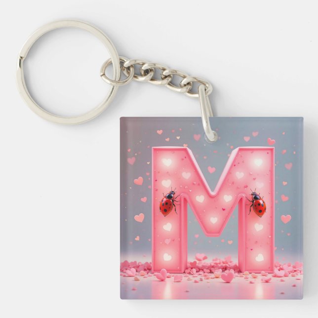 Llavero Letra M Rosa Para Accesorio Personalizado Diario (Frente)