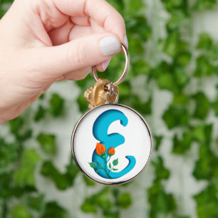 Llavero Letra mayúscula E monograma floral