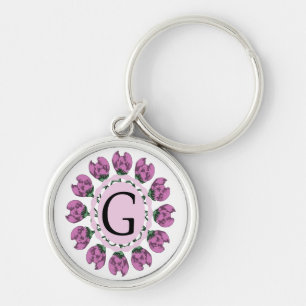 Llavero Letra mayúscula G monograma floral