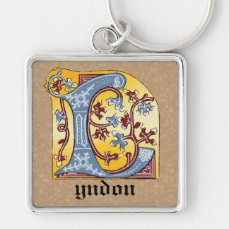 Llavero Letra medieval azul y marfil rojo iluminada L