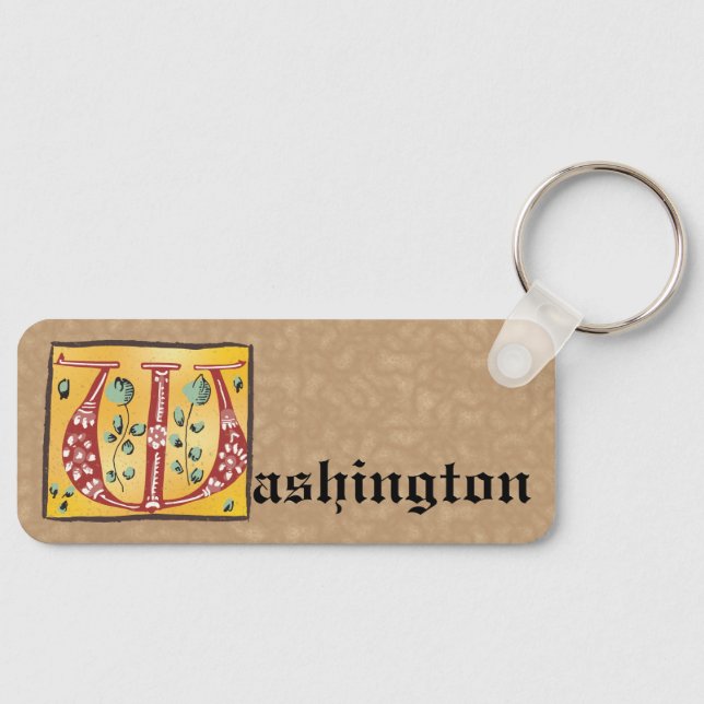 Llavero Letra medieval floral iluminada con monograma W (Anverso)