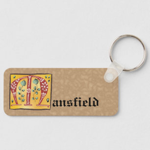 Llavero Letra medieval floral iluminada M Monograma