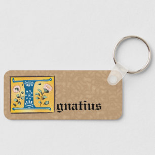 Llavero Letra medieval floral iluminada monograma I