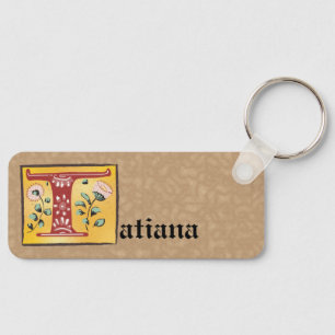 Llavero Letra medieval floral iluminada monograma T