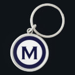 Llavero Letra mínima clásica monograma de la marina<br><div class="desc">Cadena de teclas monogramada moderna con monograma inicial en azul marino y blanco.</div>