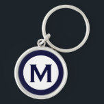 Llavero Letra mínima clásica monograma de la marina<br><div class="desc">Cadena de teclas monogramada moderna con monograma inicial en azul marino y blanco.</div>