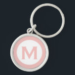 Llavero Letra mínima inicial monograma clásico rosado<br><div class="desc">Cadena de teclas monogramada moderna con monograma inicial en rosa y blanco.</div>