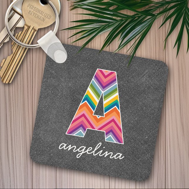 Llavero Letra monograma A de pizarra con chevrones brillan (Personalized keychain - add a monogram and name)