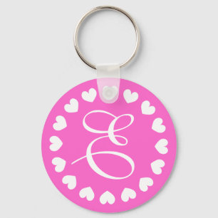 Llavero Letra monograma E keychain con corazones de amor b