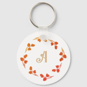 Llavero Letra monograma Naranja rojo retro inicial berry