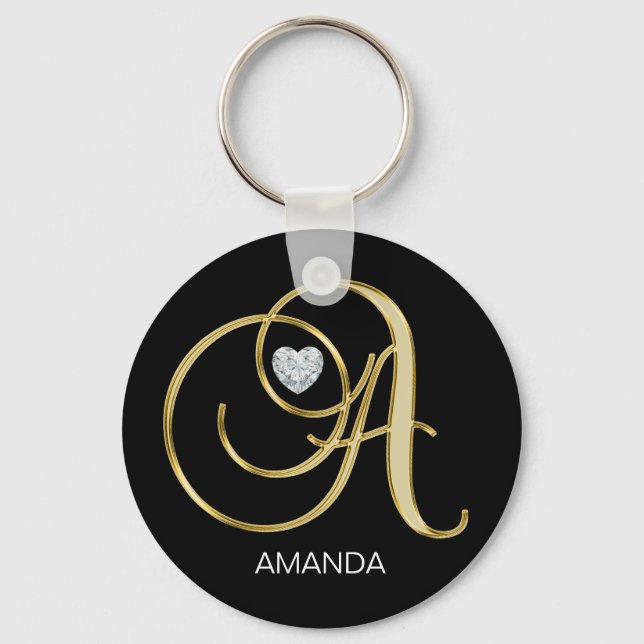 Llavero Letra monogramada A de oro personalizada elegante (Anverso)