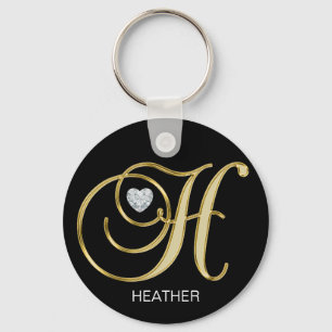 Llavero Letra monogramada de oro elegante personalizada H