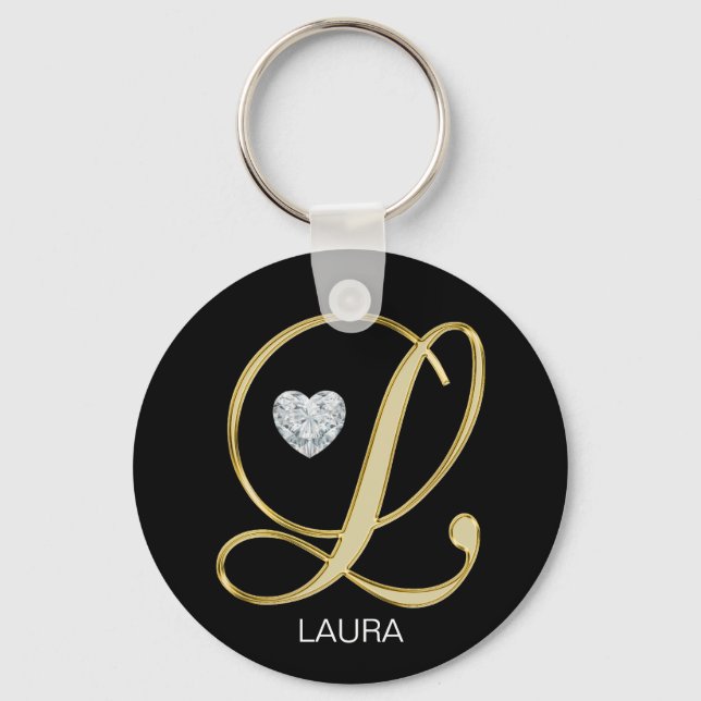 Llavero Letra monogramada de oro elegante personalizada L (Anverso)