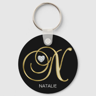 Llavero Letra monogramada de oro personalizada elegante N
