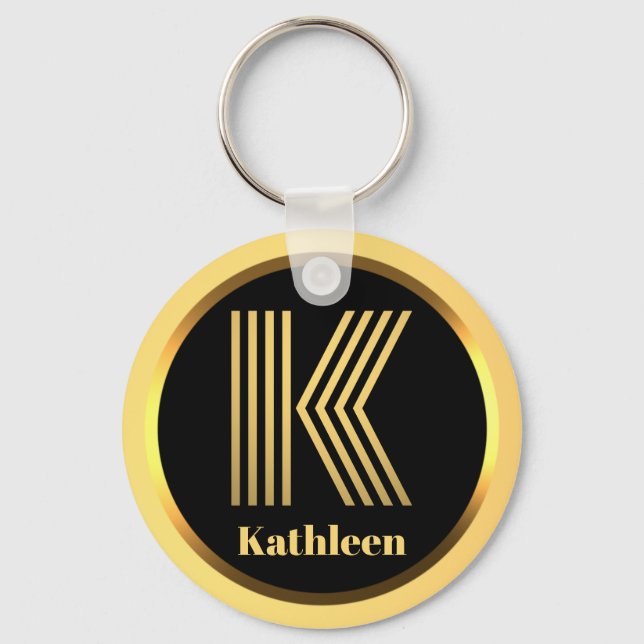 Llavero Letra monogramada K Gold Keychain personalizada (Anverso)