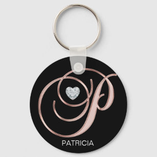 Llavero Letra monogramada P Rosa de oro personalizada