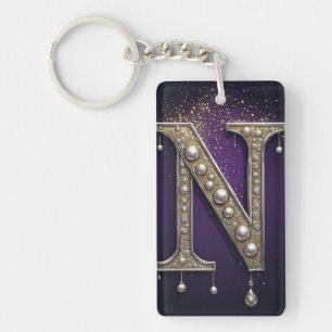 Llavero Letra N con Diamantes y Perlas de Lujo con Rhinest