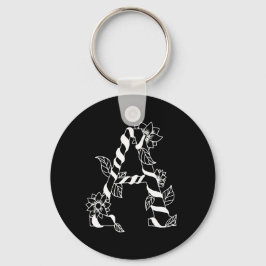 Llavero Letra negra y blanca "A" con flores de remolque