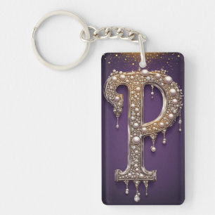 Llavero Letra P de lujo con cristales de rhinestone, diama