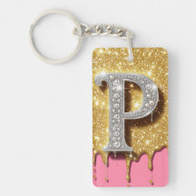 Letra P de Monograma de Oro con Diamantes Rosa Reg