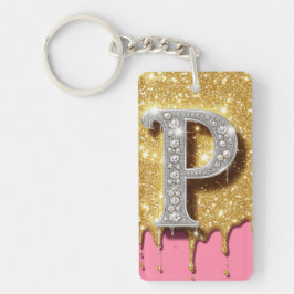 Llavero Letra P de Monograma de Oro con Diamantes Rosa Reg