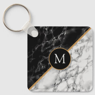 Llavero Letra personalizada Keychain Mármol blanco negro