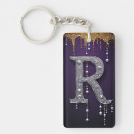 Llavero Letra R de lujo con diamantes y perlas A