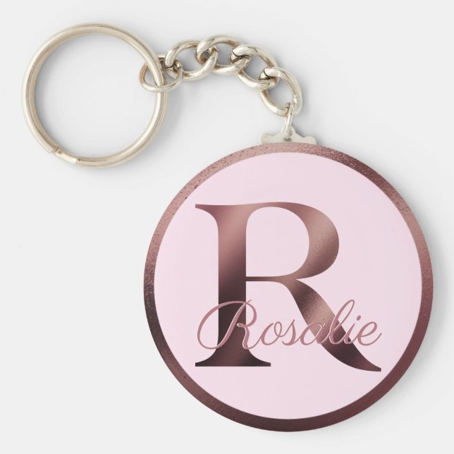 Llavero Letra R Elegante Monograma de oro de Rosa metálico (Frente)