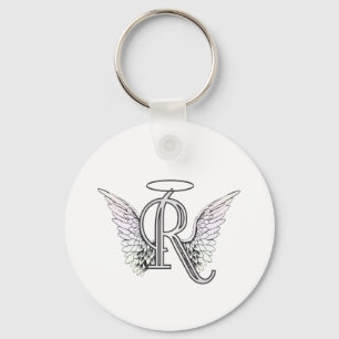 Llavero Letra R Monograma inicial con Angel Wings & Halo