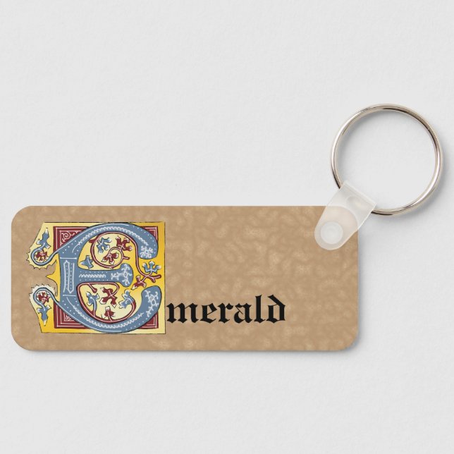 Llavero Letra rectangular azul y roja marfil iluminada E (Anverso)