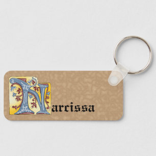 Llavero Letra rectangular azul y roja marfil iluminada N