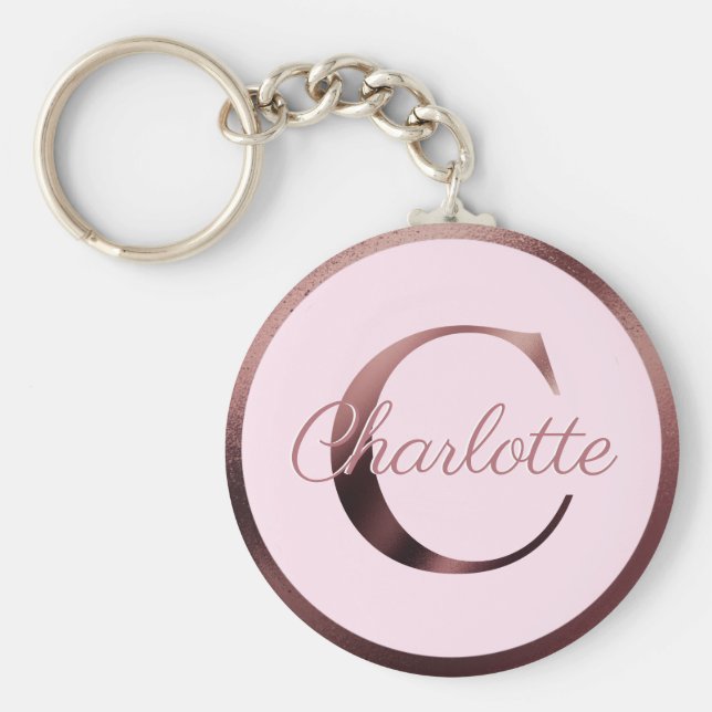 Llavero Letra rosa elegante C Rosa Monograma metálico de o (Frente)