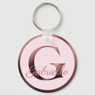 Llavero Letra rosa elegante G Rosa Monograma metálico de