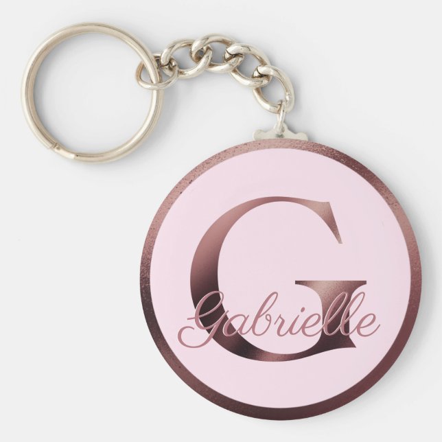 Llavero Letra rosa elegante G Rosa Monograma metálico de o (Frente)
