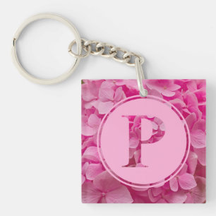 Llavero Letra rosa floral alfabeta "P" y XO