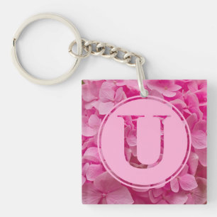 Llavero Letra rosa floral alfabeta "U" y XO