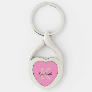 Llavero Letra rosa Purpurina blanca K