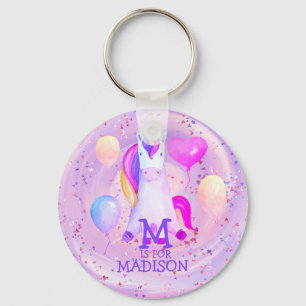 Llavero Letra singulosa de color de agua rosada de unicorn