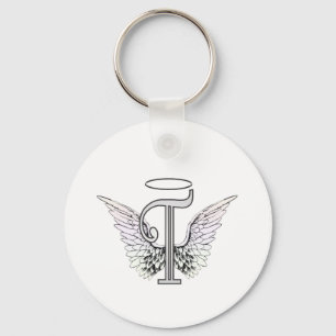 Llavero Letra T Monograma inicial con Angel Wings & Halo