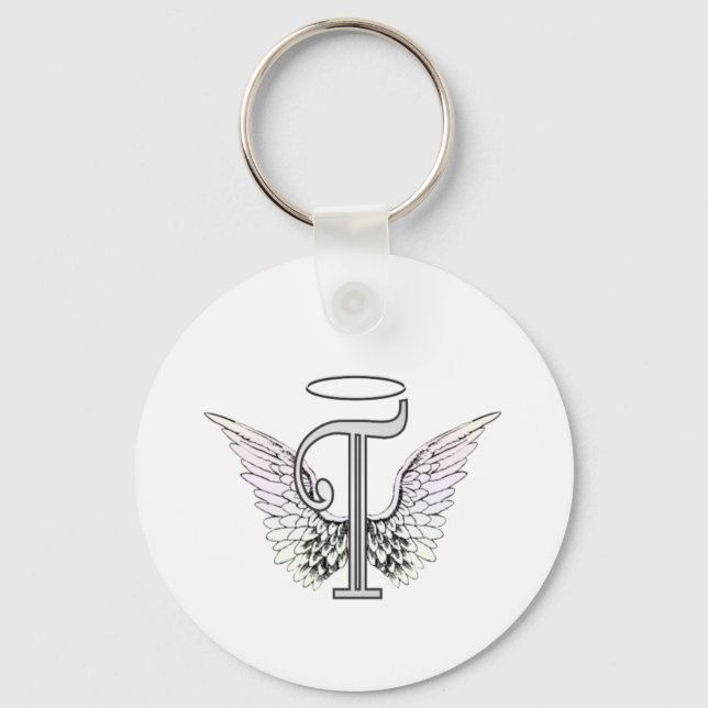 Llavero Letra T Monograma inicial con Angel Wings & Halo (Anverso)