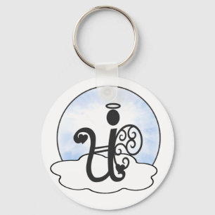 Llavero Letra U Alphabet Monograma inicial con nubes ángel