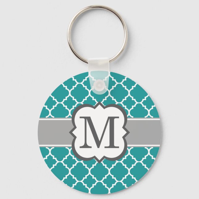 Llavero Letra verde azulada azul monograma M quatrefoil (Anverso)