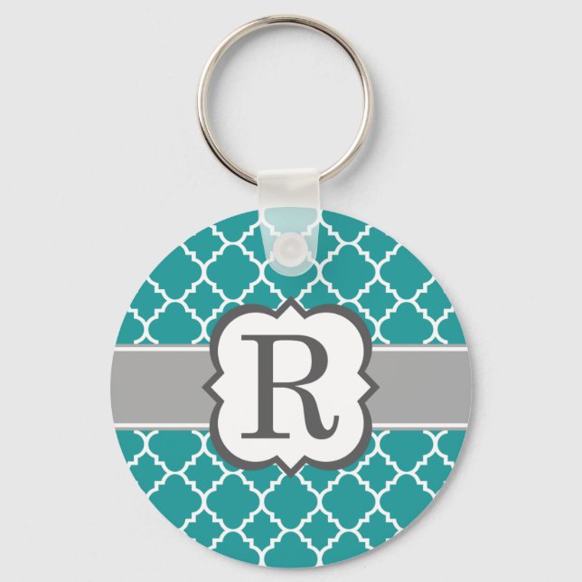 Llavero Letra verde azulada azul monograma R Quatrefoil (Anverso)