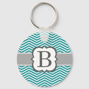 Llavero Letra verde azulada monograma blanco B chevron