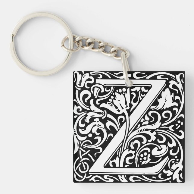 Llavero Letra Z art nouveau tile blanco y negro (Frente)