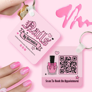 Llavero Letras góticas rosadas y negras Código QR Tech de 