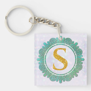 Llavero Letras Iniciales de Monograma Elegante con Mandala